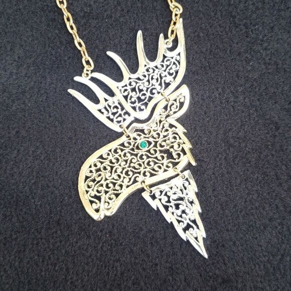 NWT Very Cool Silver Gold 22" Moose Pendant Swinging Necklace - Picture 8 of 8